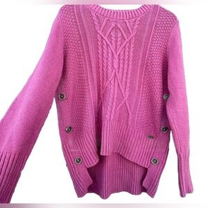 Vintage Bass Cable Knit Sweater Medium Womens Chunky Knit Pink L Hi Lo Buttons